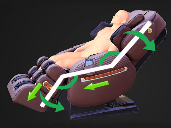 Luraco i9 Max Plus full body stretch showing powered actuators at lower back feet and arms