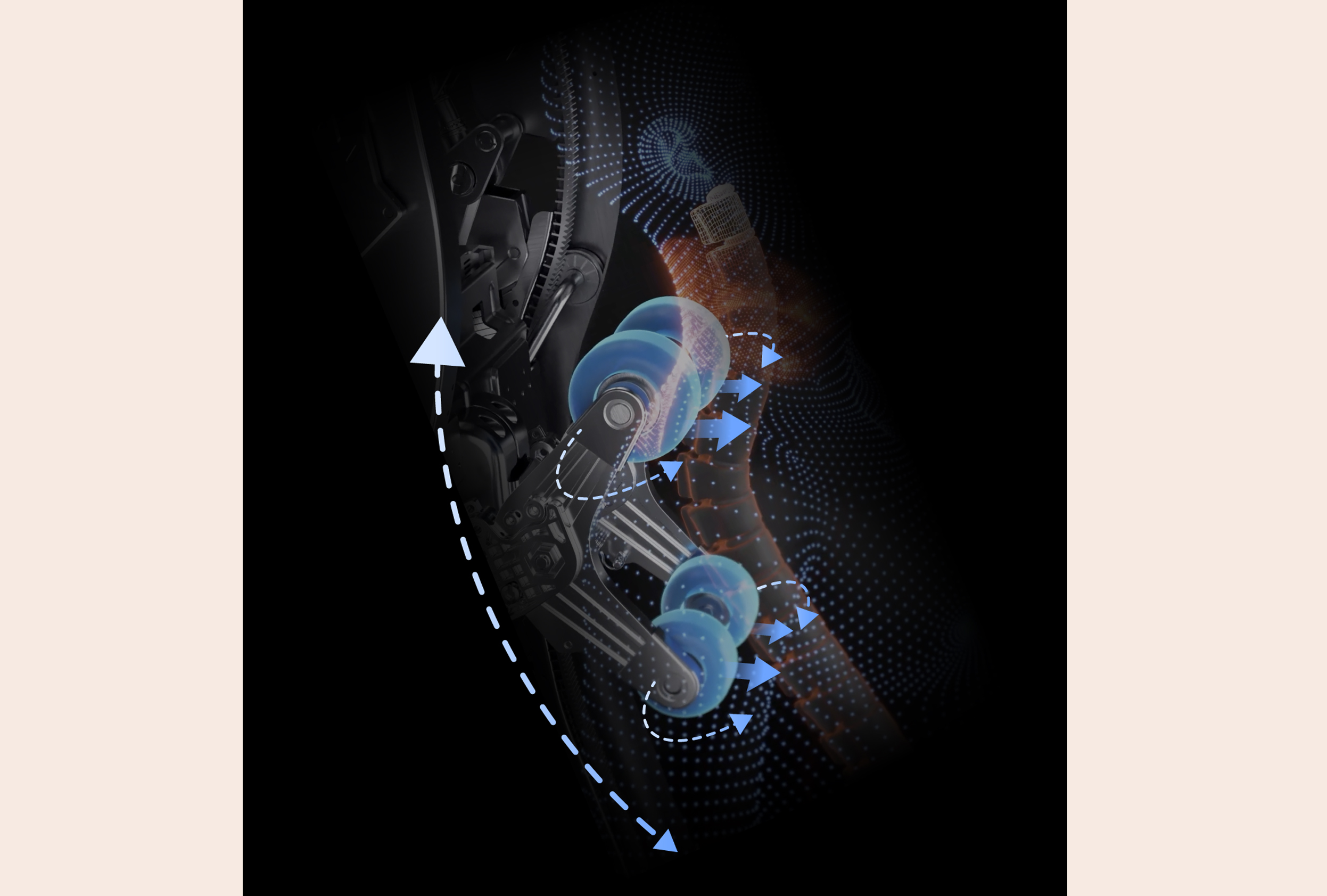 Osaki Ai Solo Flex 4D massage mechanism showing roller depth and movement