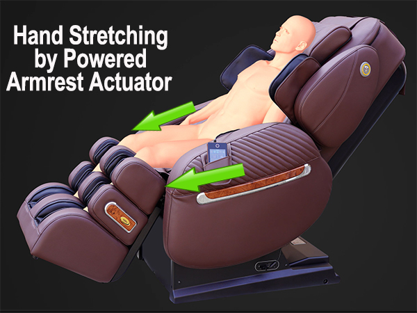 Luraco i9 Max Plus powered armrest actuator performing hand and arm stretch