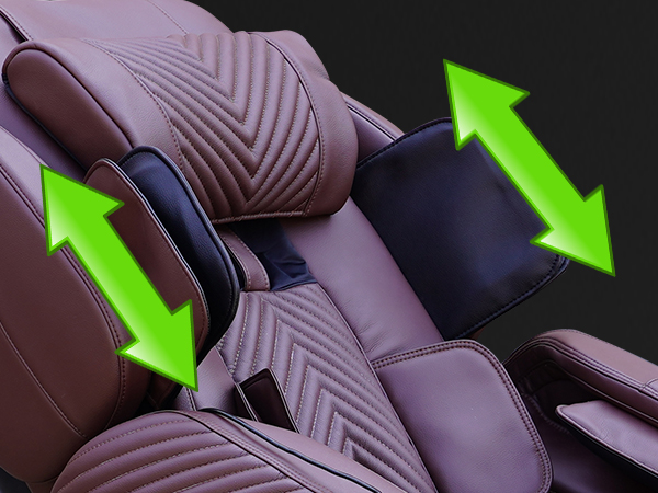 Luraco i9 Max Plus adjustable position shoulder and bicep massager shown at different armrest heights