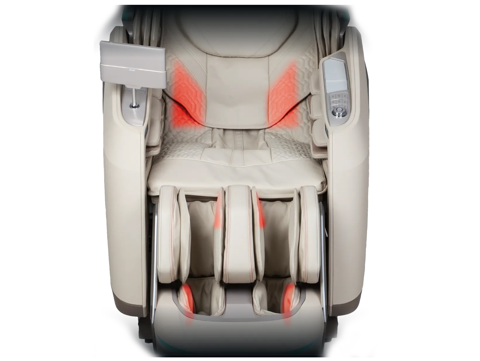 Osaki Ai Apex Duo triple heating zone diagram showing lumbar, calf, and foot heat zones