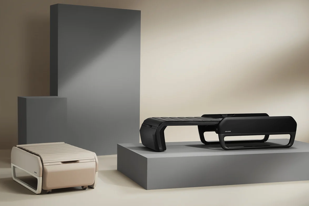 Ceragem Master V7 therapeutic massage bed open in living room