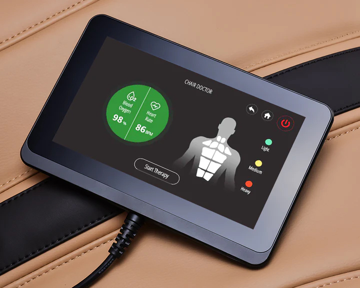 Ogawa Master Drive AI 2.0 Chair Doctor powered by AI showing biometric sensing via intelligence handle