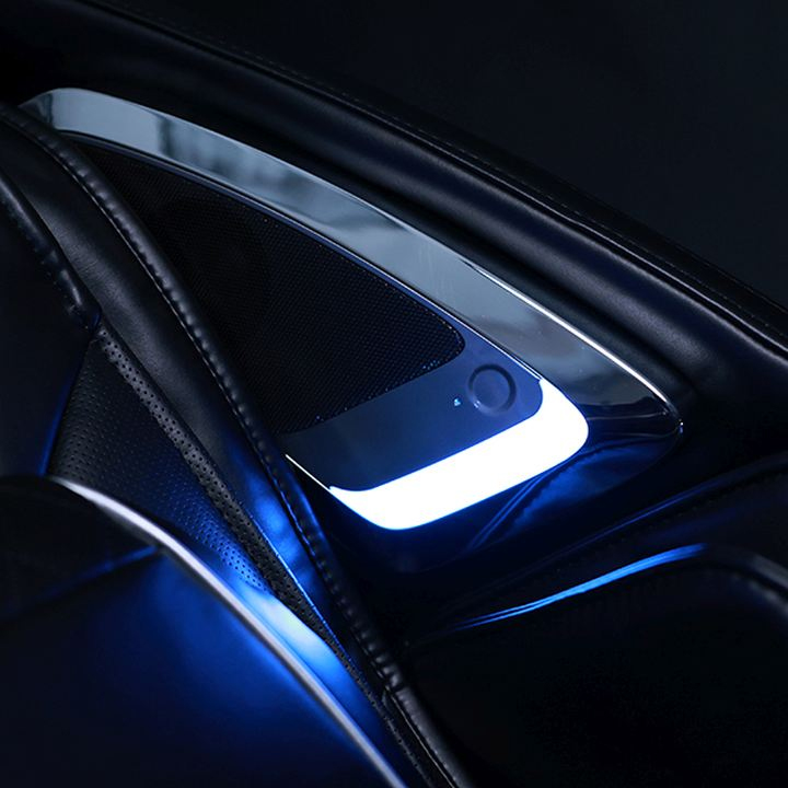 Infinity Luminary chromotherapy lighting programs shown on sides of chair