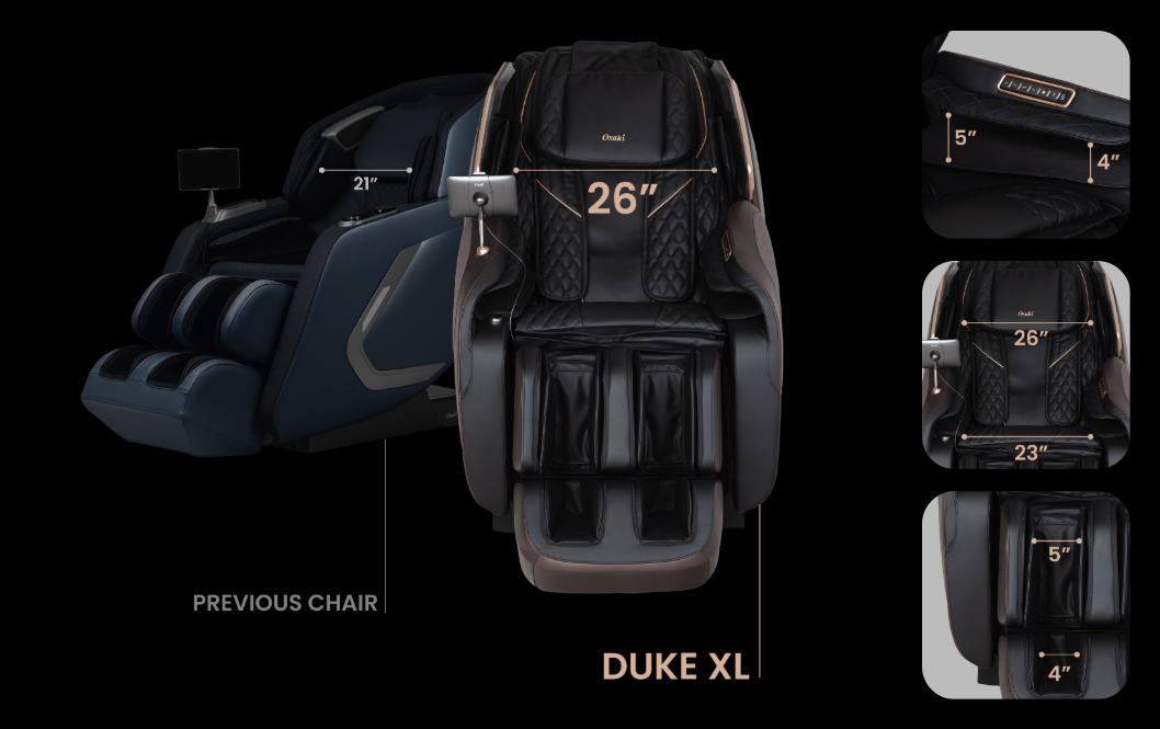 Osaki Duke XL 4D size-accommodating design showing reinforced frame for larger users