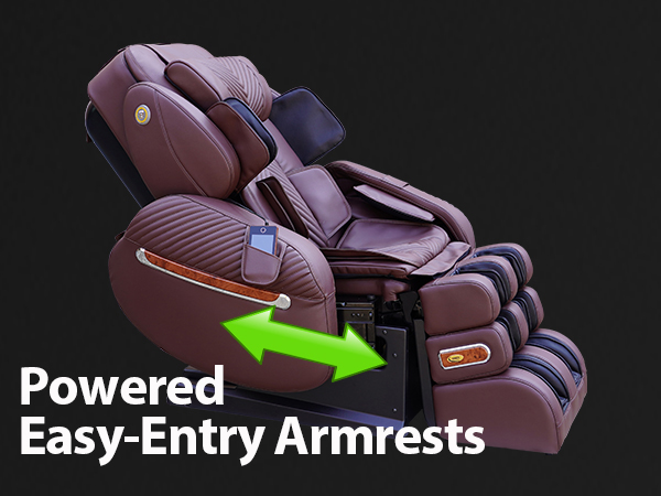 Luraco i9 Max Plus powered easy-entry sliding armrests shown in open position for easy chair access