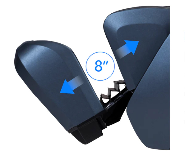 Osaki OS-Highpointe 4D automatic footrest extension showing up to 8 inch adjustment