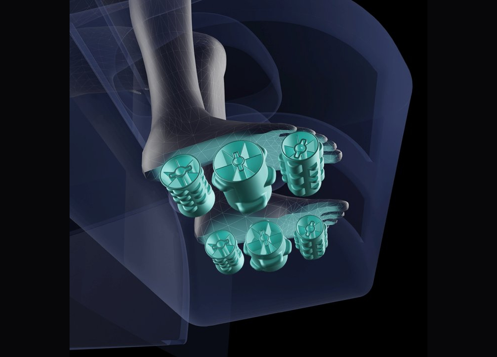 Infinity Imperial Syner-D triple foot roller reflexology showing three rows of shiatsu rollers