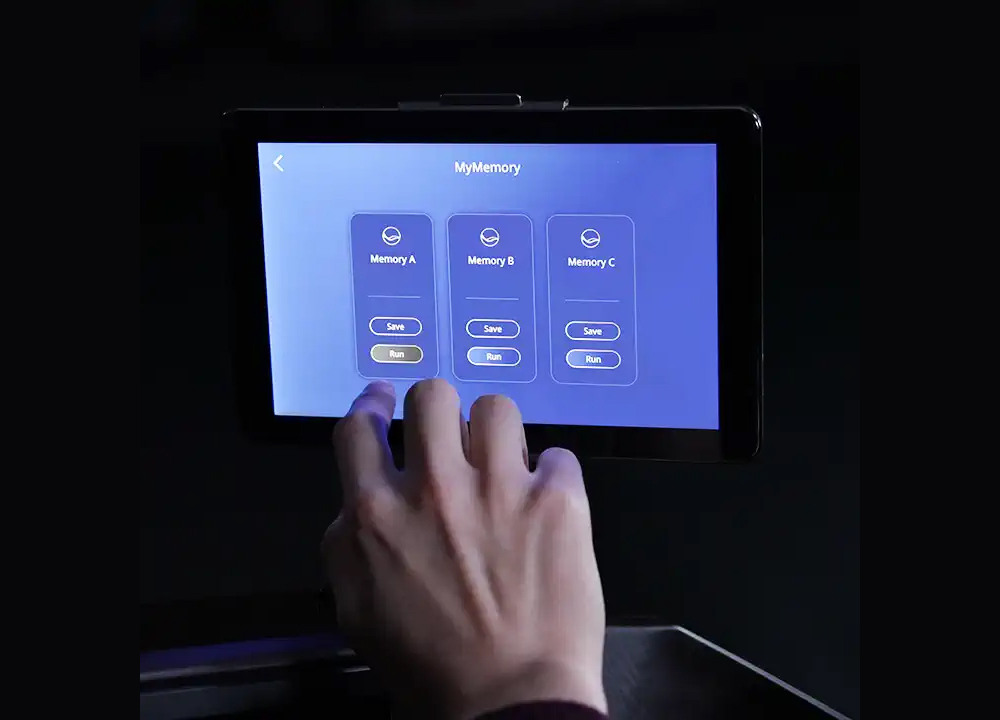 Infinity Imperial Syner-D MyMassage memory program feature shown on tablet remote