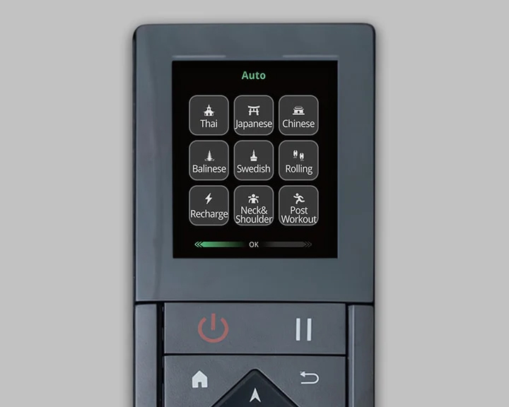 Ogawa Active XL DUO remote showing 18 automatic programs and custom program options