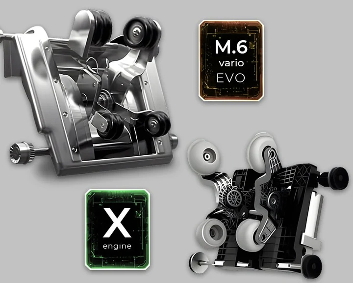 Ogawa Active XL DUO dual massage engines diagram showing 3D upper and 2D lower mechanisms