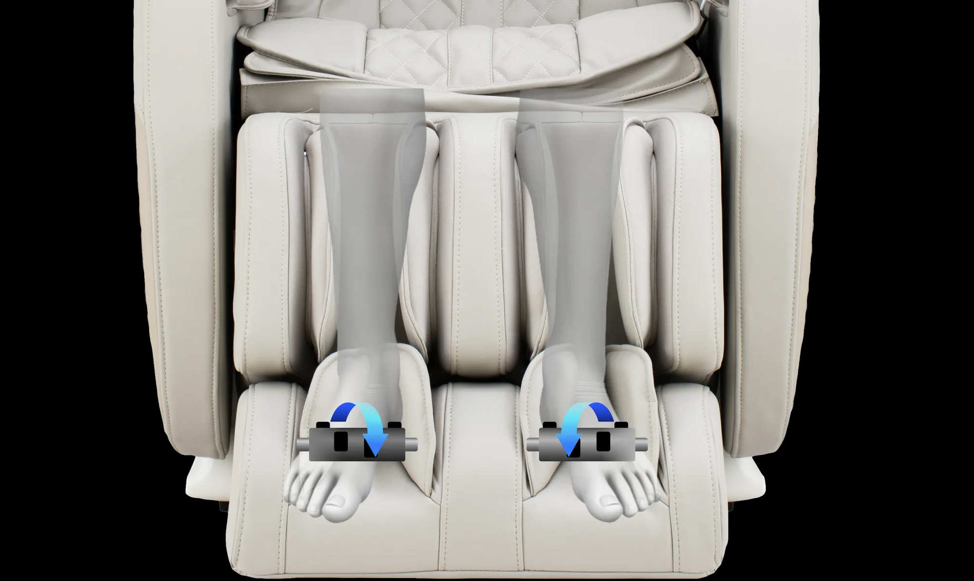 Osaki 3D 4000LE specialized foot rollers showing reflexology ridges for acupressure point stimulation