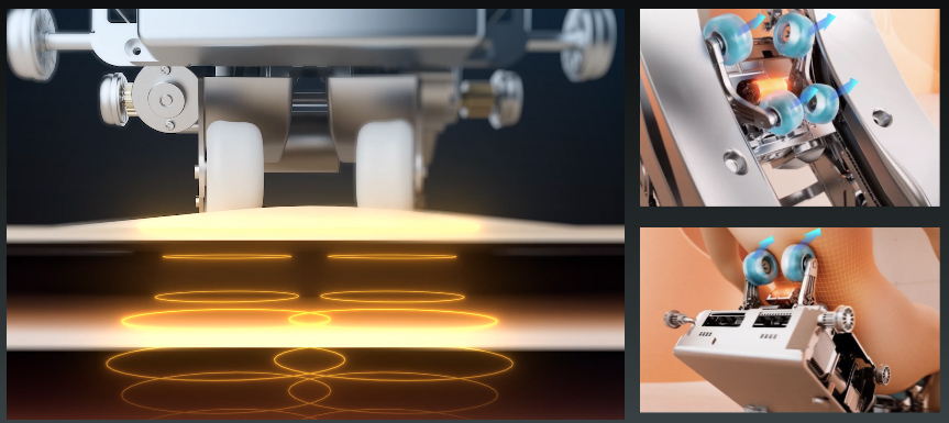 Osaki 3D 4000LE 3D Plus Sonic Massage mechanism showing three-dimensional roller motion with sonic vibration