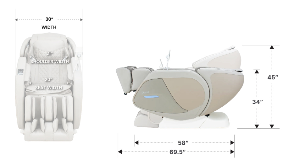 Osaki 3D 4000LE dimensions diagram