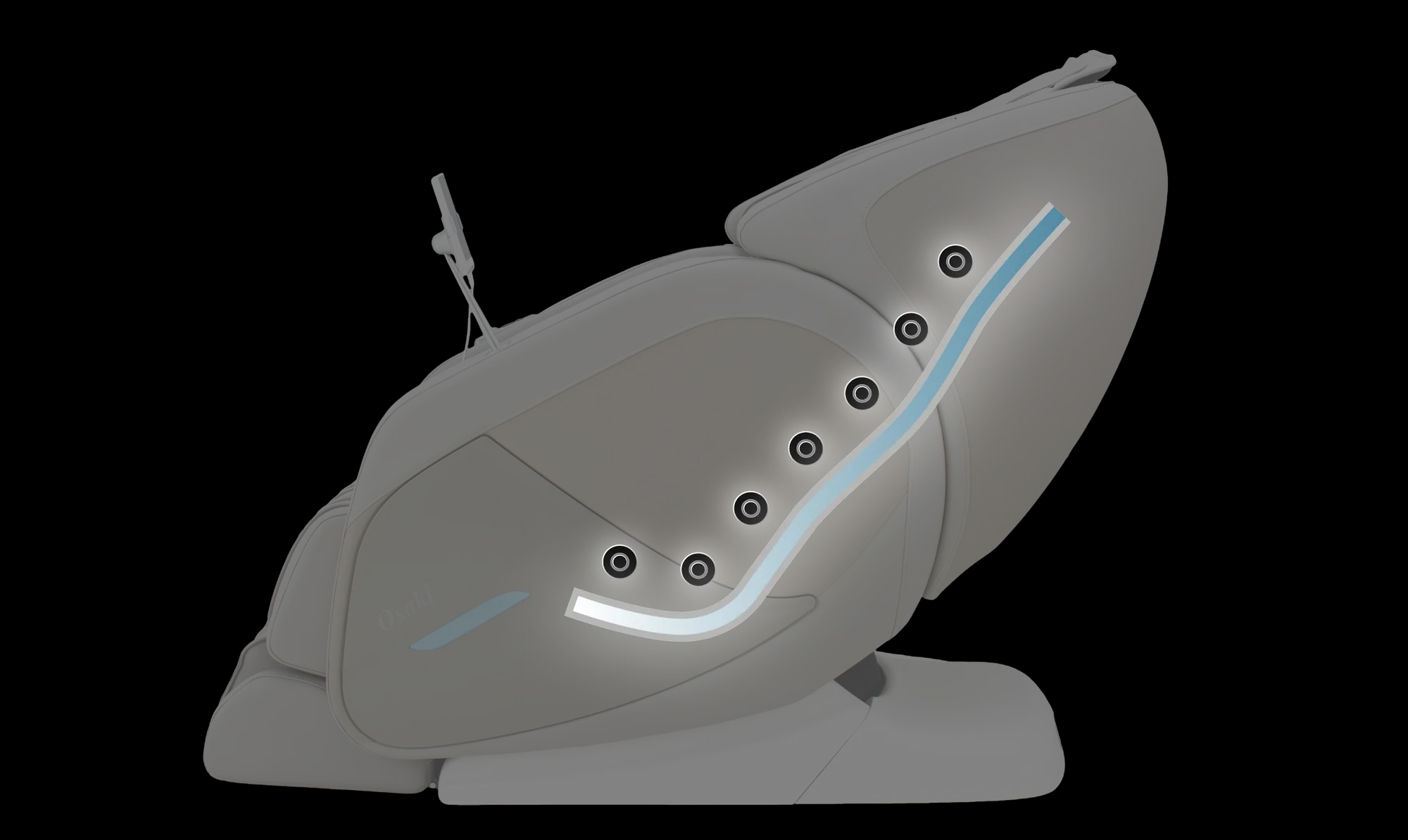 Osaki 3D 4000LE SL-Track system showing roller coverage from neck to glutes and hamstrings