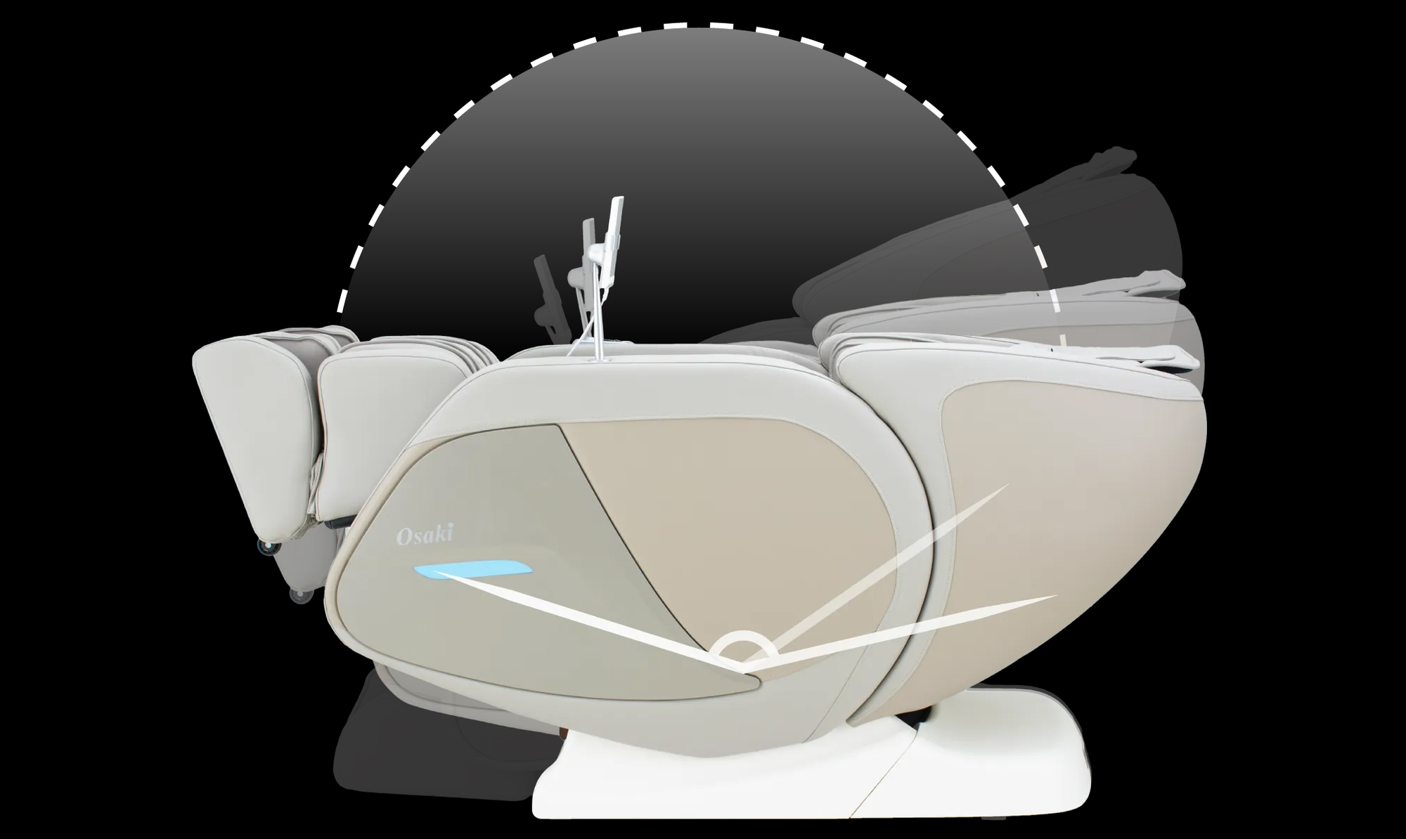 Osaki 3D 4000LE in zero gravity recline position showing 2-stage zero gravity and space saving design