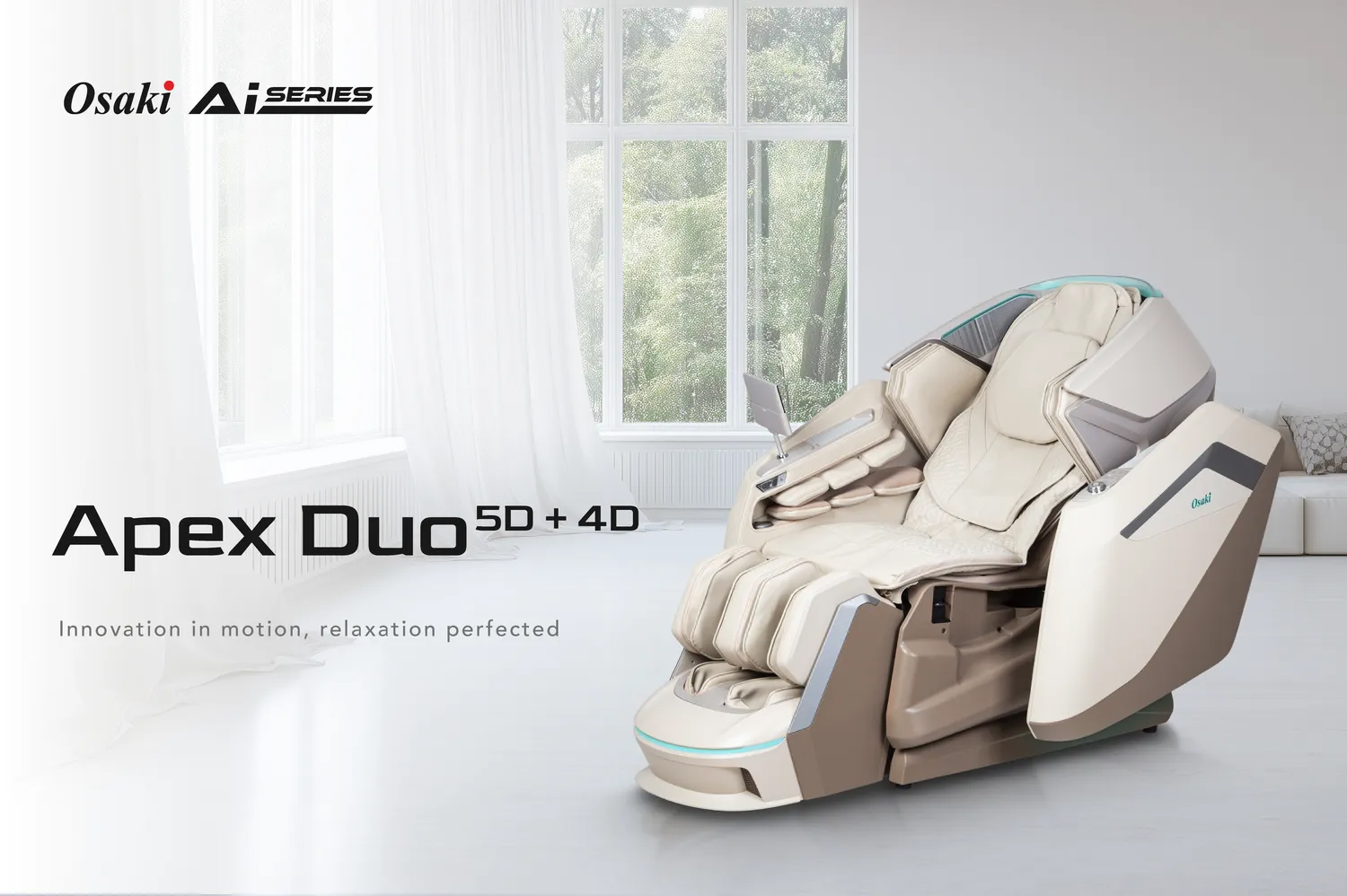 Osaki Ai Apex Duo 5D+4D massage chair in living room setting