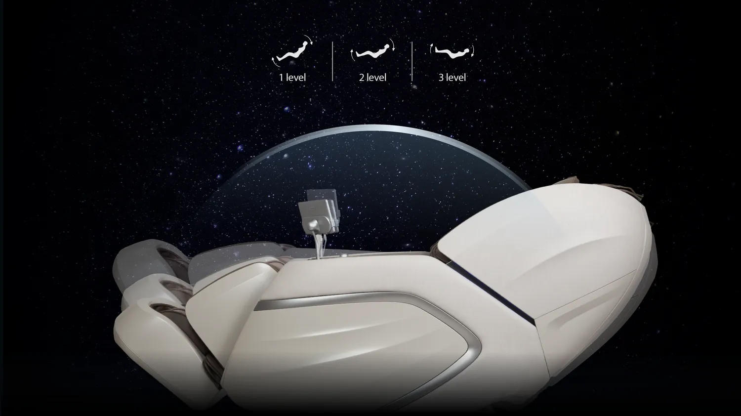Osaki 4D Emperor II in zero gravity recline showing 3-stage recline positions