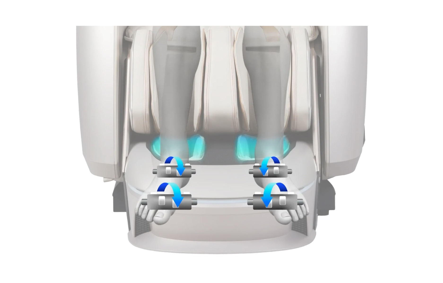 Osaki AI Grand Duo 4 foot rollers and 16 airbags targeting sole sides and Achilles
