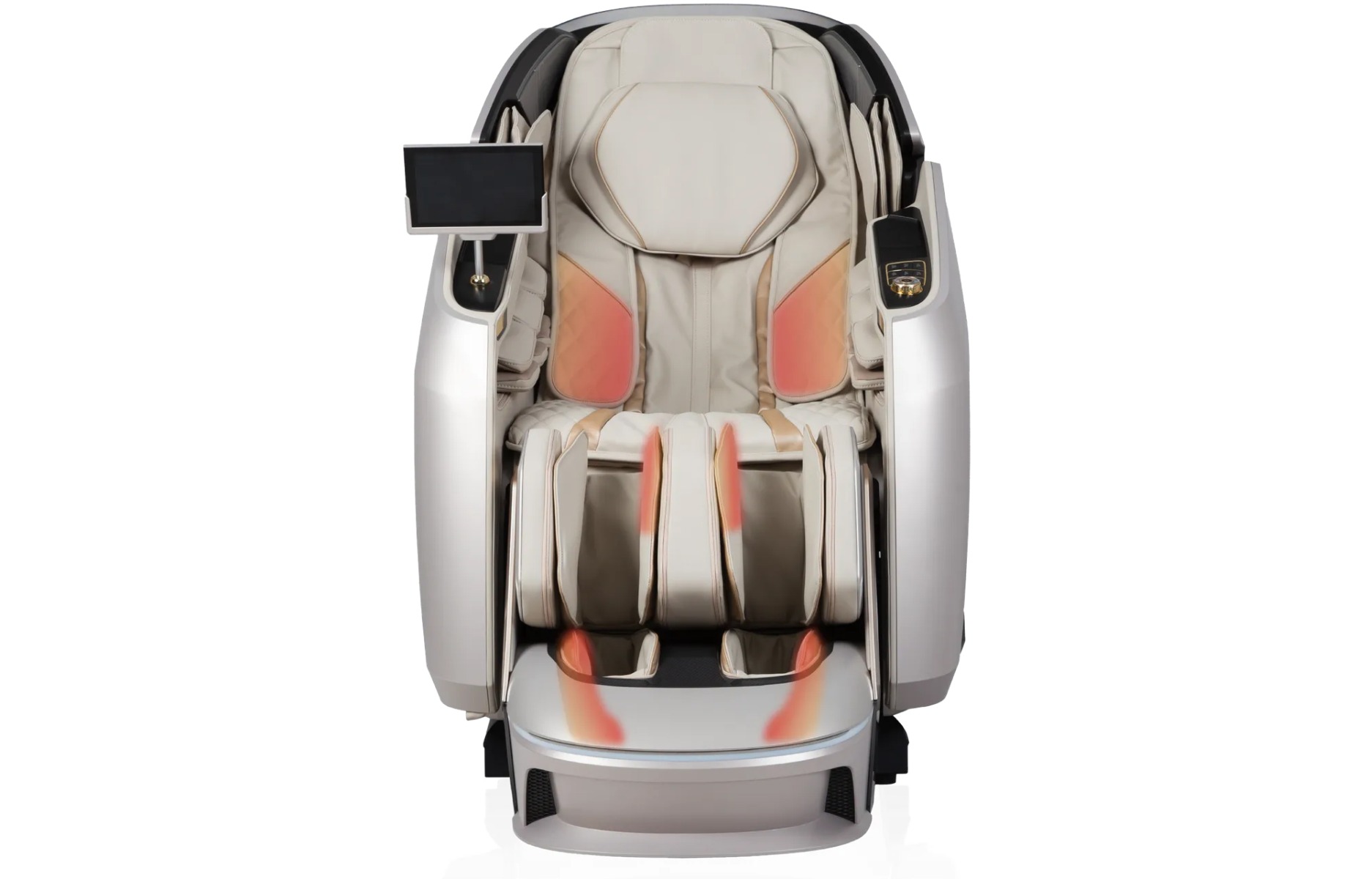 Osaki AI Grand Duo heating therapy zones showing lumbar calves feet and heating shawl