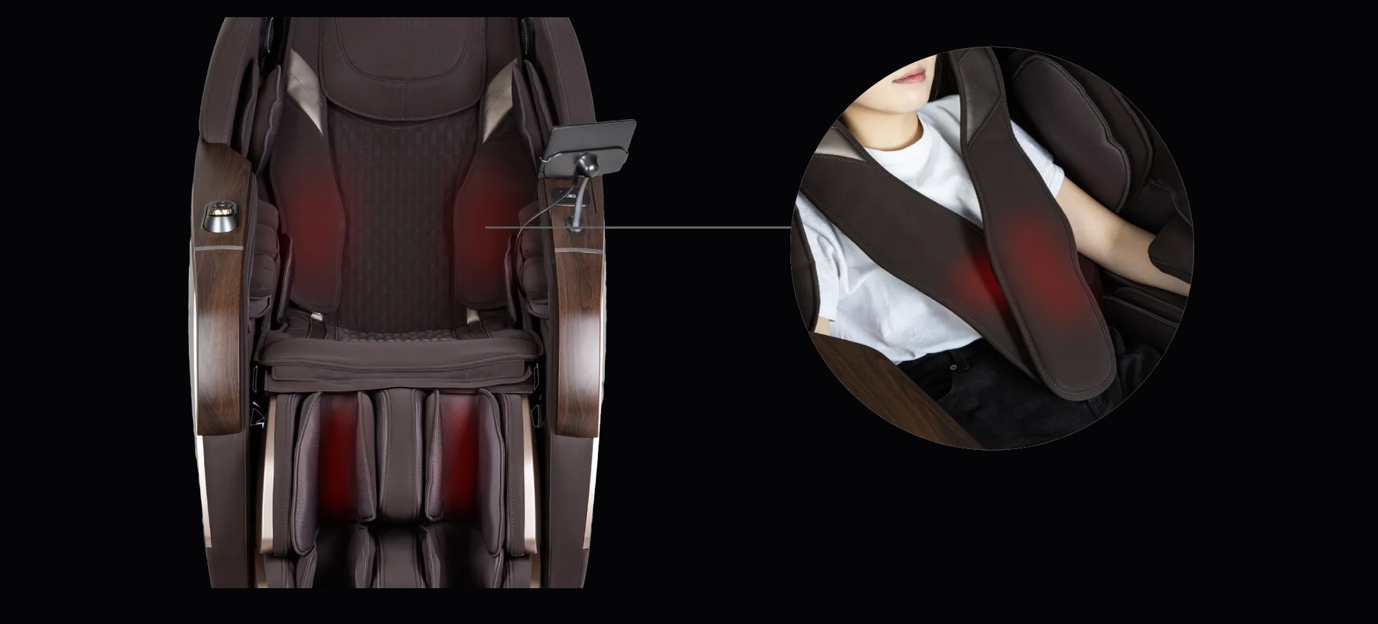 Osaki Pro Vivant 5D heating therapy and heating shawl showing front and back heat zones