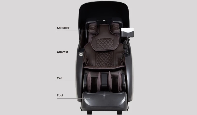 Osaki OP-Ai Xrest 4D+ 44 air cell full body compression diagram showing all coverage zones