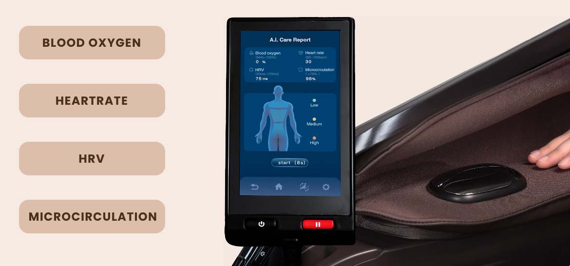 Osaki Ai Solo Flex 4D AI health detection sensor system in armrest