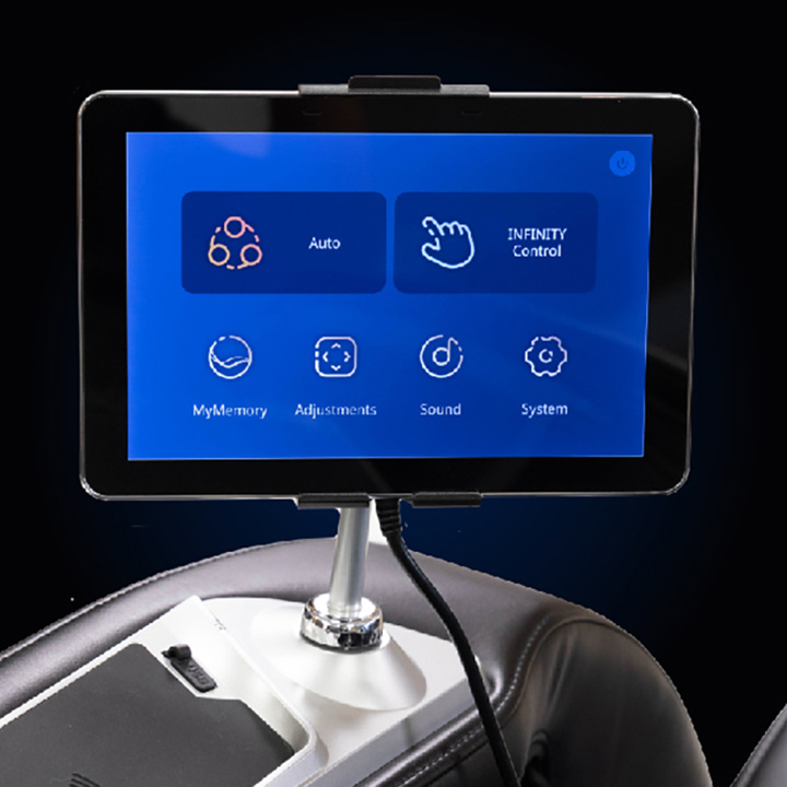 Infinity Luminary 8-inch touchscreen tablet remote showing program interface