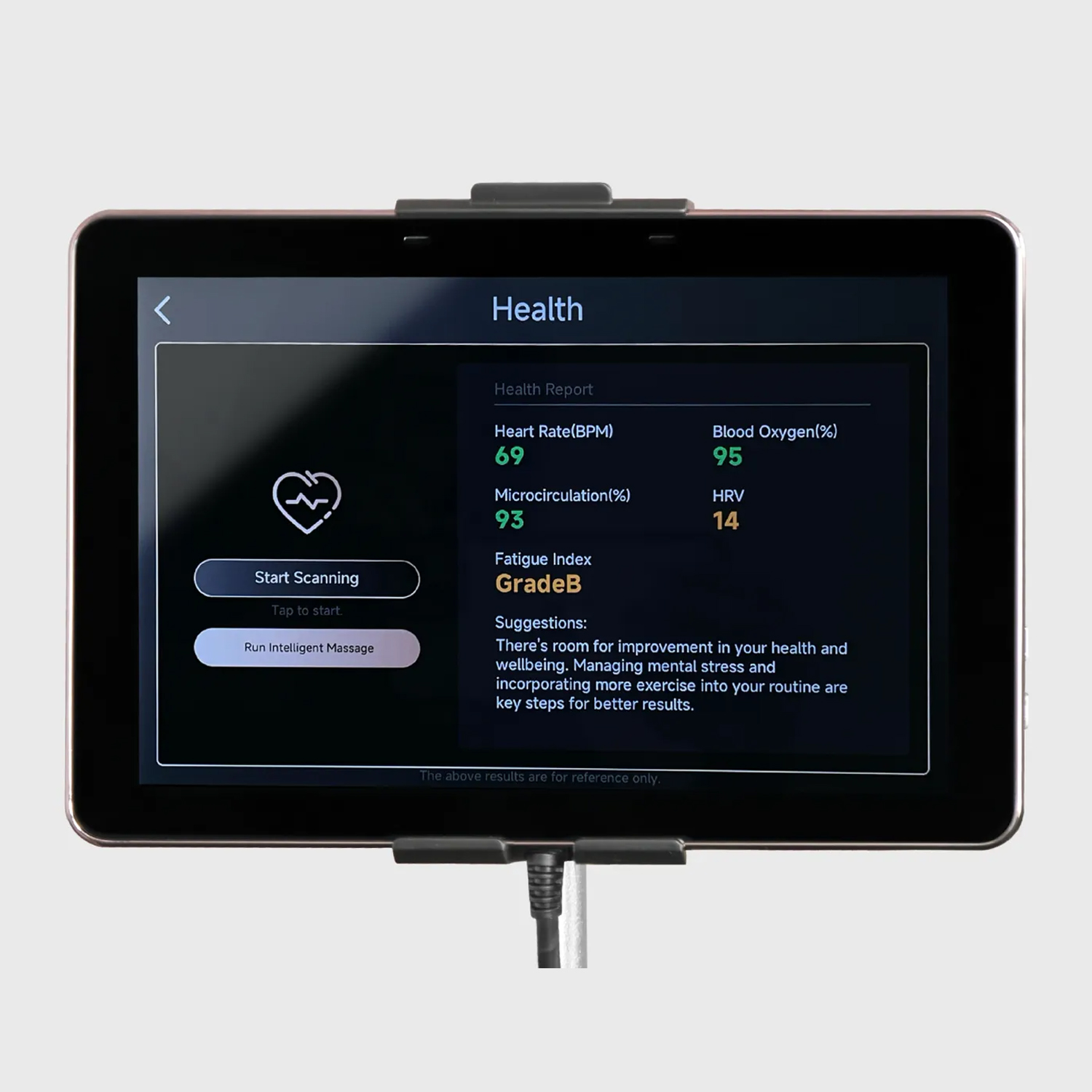 Osaki Trion Flex Duo intelligent health detection showing 5 biometric readings