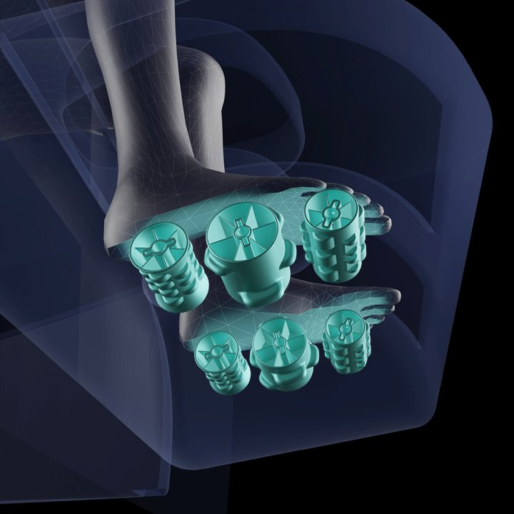 Infinity Luminary triple foot roller reflexology showing three roller rows per foot