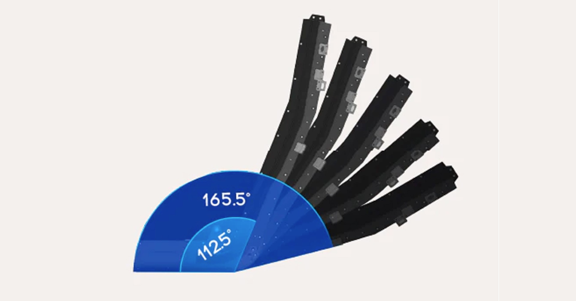 Osaki DuoMax SL Flex Track diagram showing recline range from 112.5 to 165.5 degrees