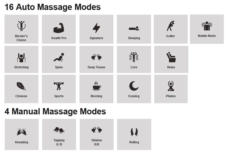 Osaki Xrest Massage Chair Modes